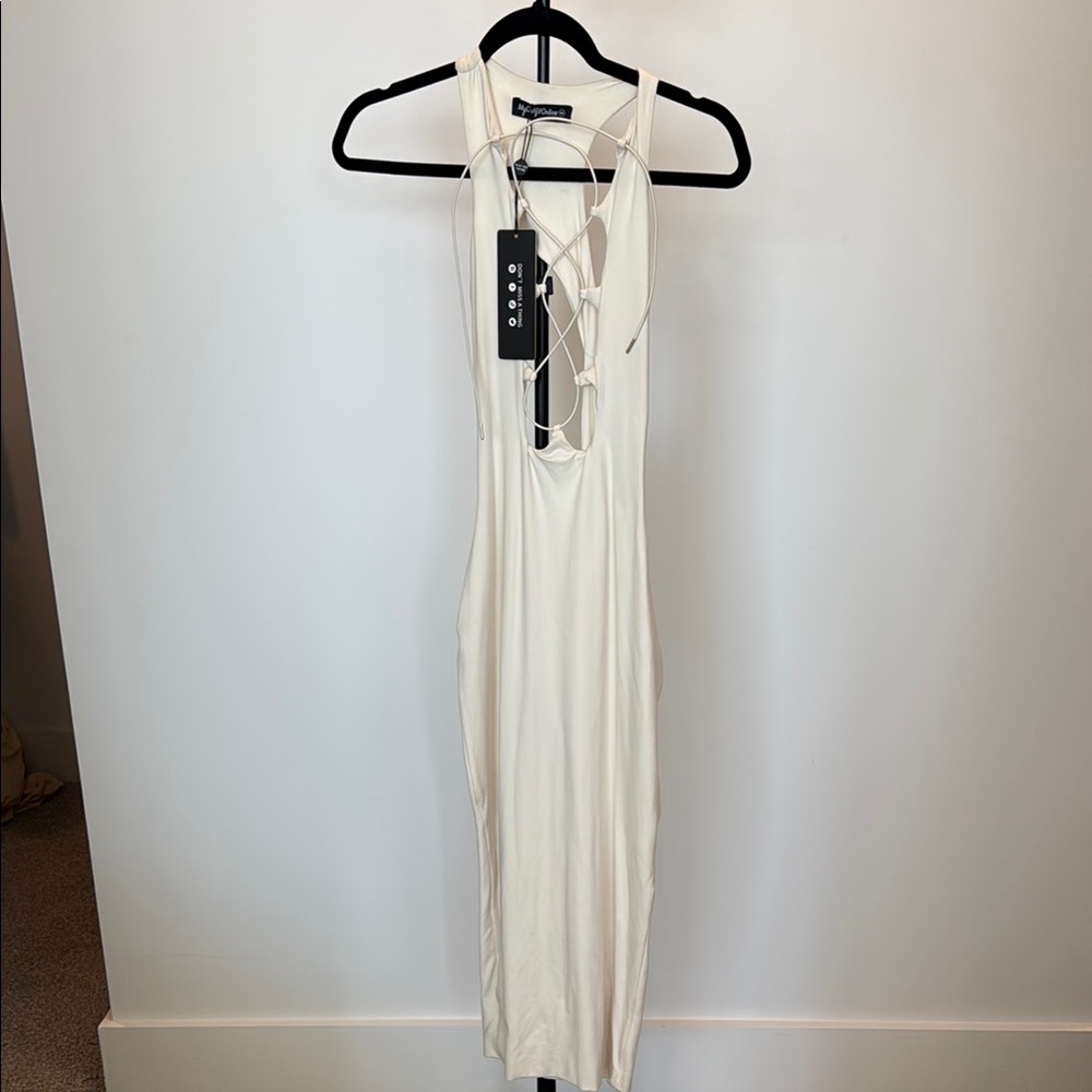 Cream Backless Maxi Dress with Tie Detail